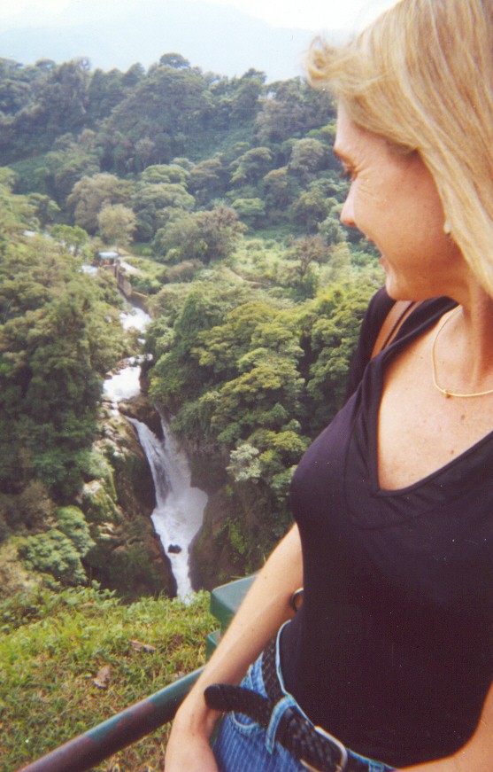 Vanessa looks at waterfall in Orizaba